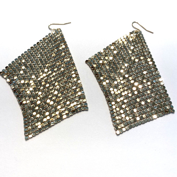 Vintage Pierced Earrings Liquid Gold Tone Mesh Fluid Look Dangle & Drop Disco - Picture 2 of 6